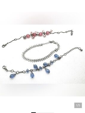 Bundle of 3 bracelets - 2 w/beads pink or blue 1 silver tone Women’s jewelry